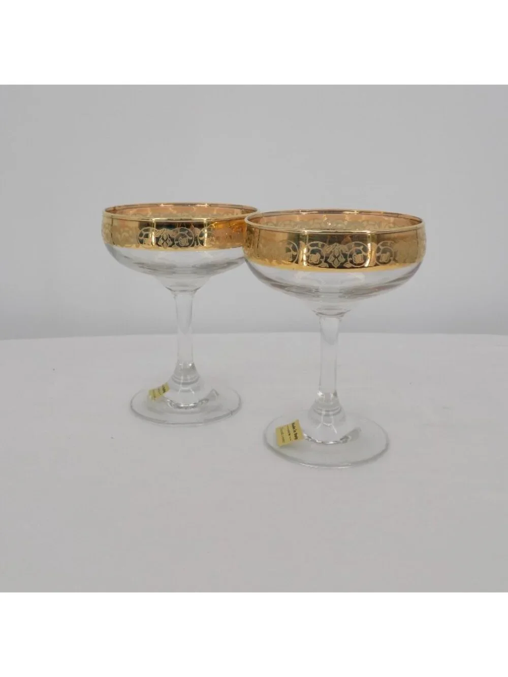 Italian Cristalleria Fratelli Fumo Crystal 24K Gold Rim Champagne Glass Vintage